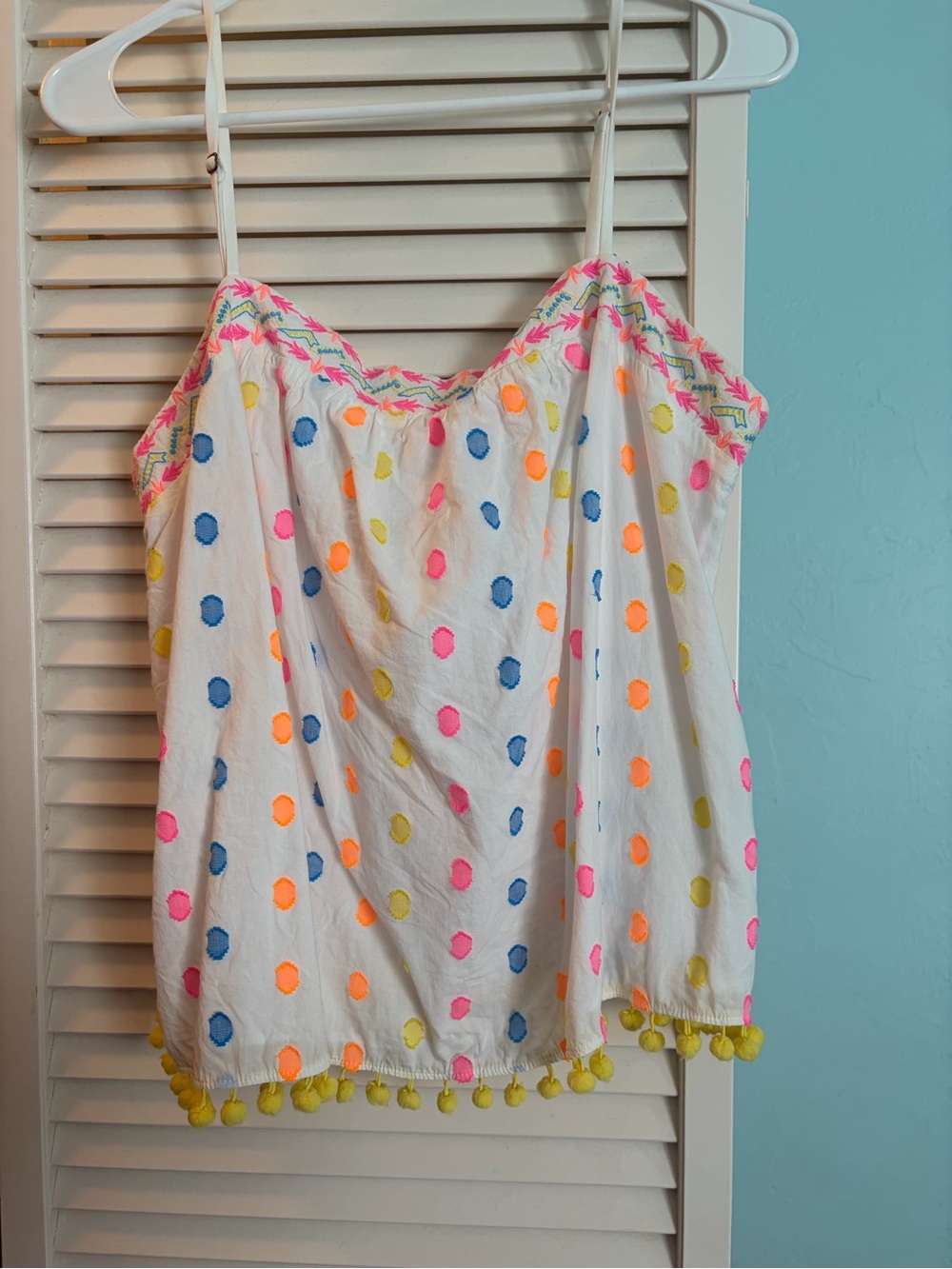 Lilly Pulitzer White Spaghetti Strap Top with Neon Polka Dots